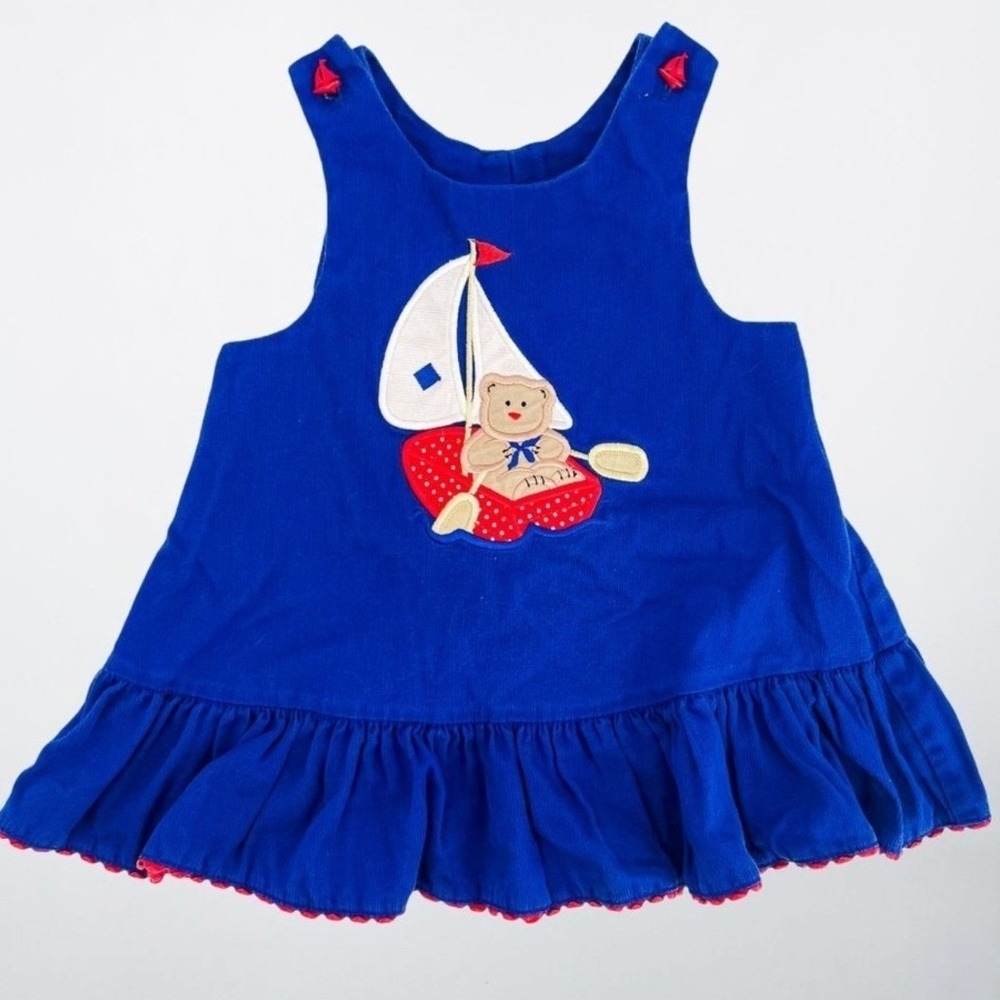 Austin &‎ Ashley Girls Blue Corduroy Nautical Bear Sailboat Jumper Dress 4T